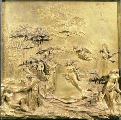 La storia di Adamo, uno dei pannelli originali delle porte est del Battistero, 1425-52 (post restauro) da Lorenzo Ghiberti